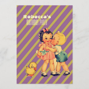 kus kinder retro kinderfeestje kaart