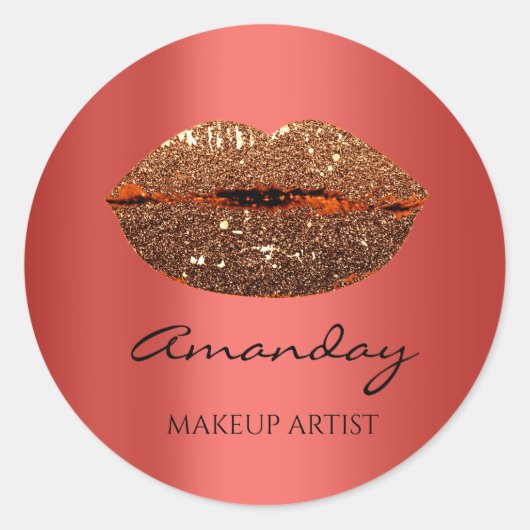 Kus Lippen Make-up Aangepaste Naam Rood Goud Ronde Sticker (Voorkant)