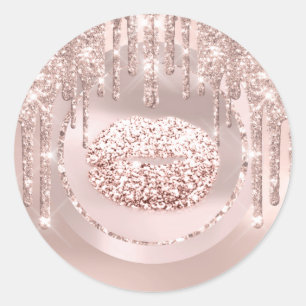 Kus Lippen Make-up Artiest Drips Roze Glitters Ronde Sticker
