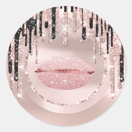 Kus Lippen Make-up Artist Drips Roos Glitters Ronde Sticker (Voorkant)