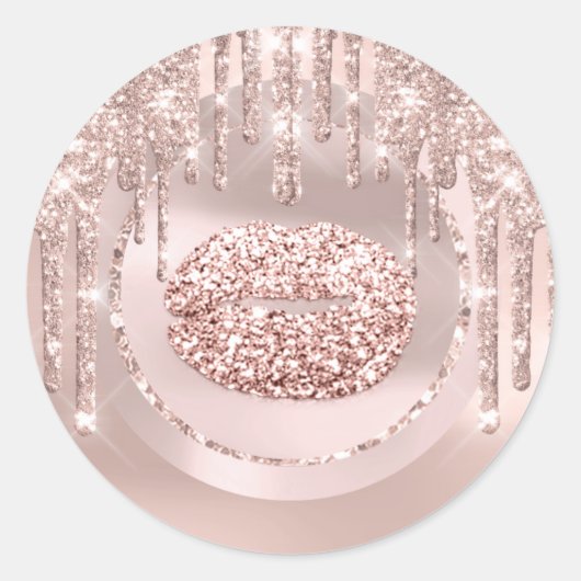 Kus Lippen Make-up Artist Drips Roze Glitters Ronde Sticker (Voorkant)