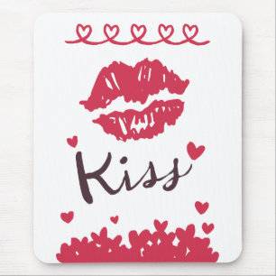 Kus Lippen Met Harten En Rode Lippenstift Muismat