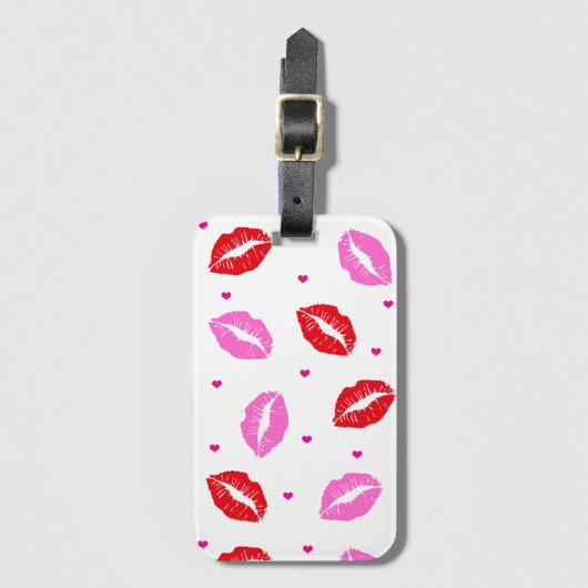 Kus Lips Roze en Rood, Harten Bagagelabel (Voorkant (verticaal))