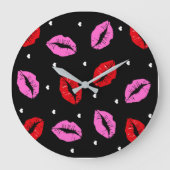 Kus Lips Roze Rood, Acrylblanco wandklok SM/LG (Voorkant)