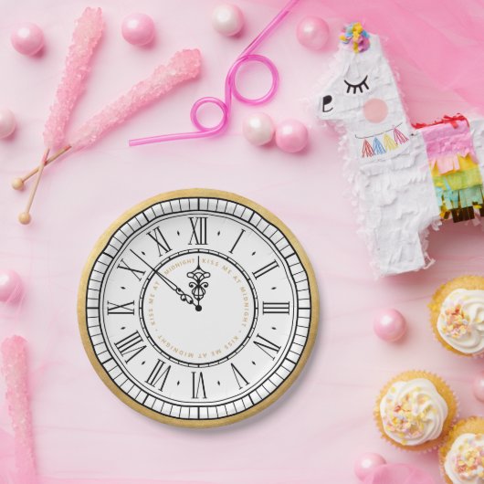 Kus me bij Midnight New Years Klock Papieren Bordje (Feest)