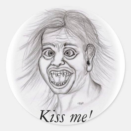 Kus me! - Bleistiftzeichnung Ronde Sticker (Voorkant)