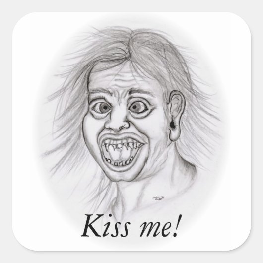 Kus me! - Bleistiftzeichnung Vierkante Sticker (Voorkant)