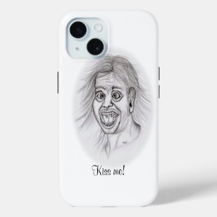 Kus me! Funny tekening zwart-wit design iPhone 15 Case