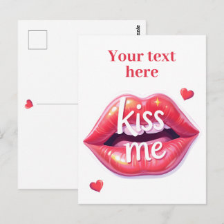Kus Me Glanzende Rode Lippen Kunst Illustratie Briefkaart