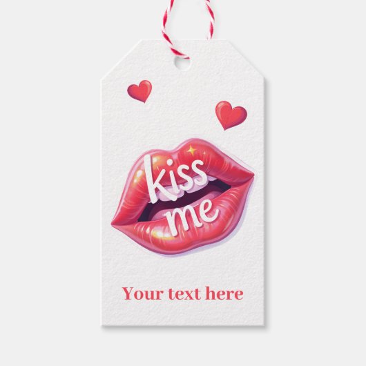 Kus Me Glanzende Rode Lippen Kunst Illustratie Cadeaulabel (Voorkant)
