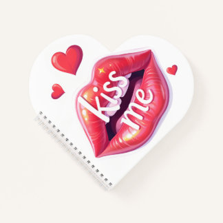 Kus Me Glanzende Rode Lippen Kunst Illustratie Notitieboek
