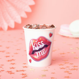 Kus Me Glanzende Rode Lippen Kunst Illustratie Papieren Bekers