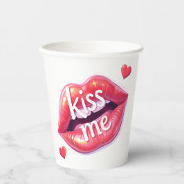 Kus Me Glanzende Rode Lippen Kunst Illustratie Papieren Bekers