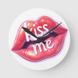 Kus Me Glanzende Rode Lippen Kunst Illustratie Ronde Klok