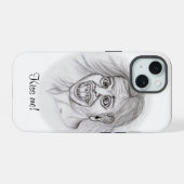 Kus me! Grappige tekening zwart-wit ontwerp iPhone 15 Case (Achterkant horizontaal)