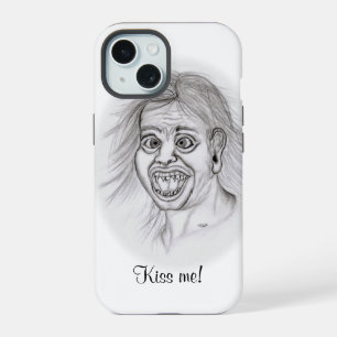 Kus me! Grappige tekening zwart-wit ontwerp iPhone 15 Case