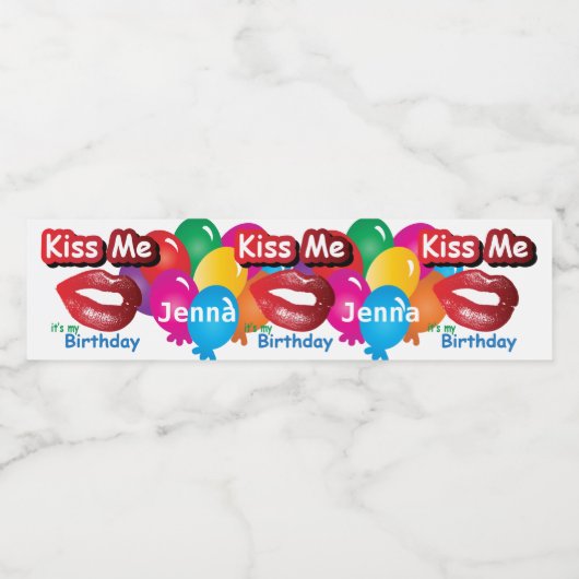 Kus me, het is mijn verjaardag waterfles etiket (Enkel label)