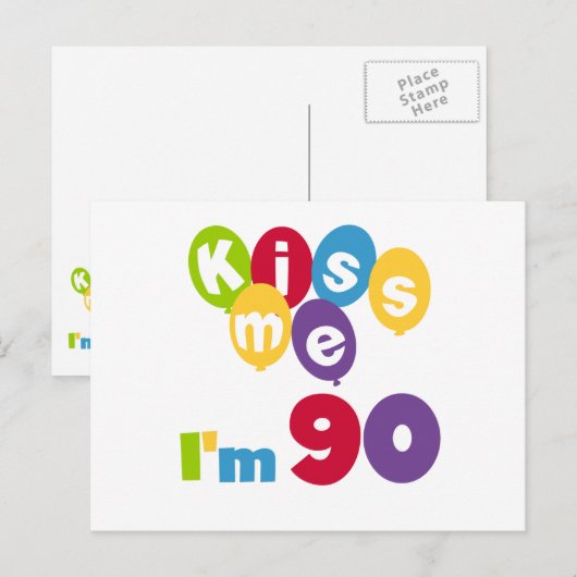 Kus me Ik ben 90 T-shirts en cadeautjes. Briefkaart (Voorkant / Achterkant)