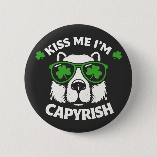 Kus Me, Ik Ben Capyrish St. Patrick's Day Capybara Ronde Button 5,7 Cm (Voorkant)