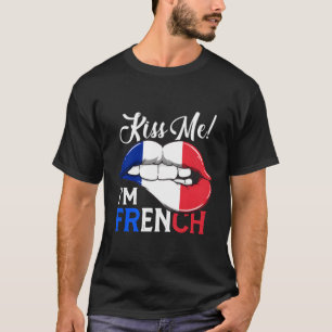 Kus me Ik ben een Franse Pride Lips Vlag T-shirt