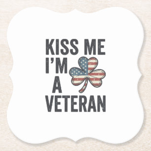 Kus Me Ik Ben Een Veteranen Klaver Vintage T-Shirt Kartonnen Onderzetters
