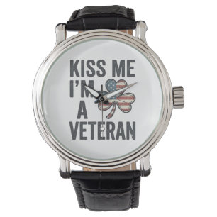 Kus Me Ik Ben Een Veteranen Klavertje Vintage T-Sh Horloge