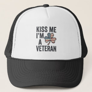 Kus Me Ik Ben Een Veteranen Klavertje Vintage T-Sh Trucker Pet