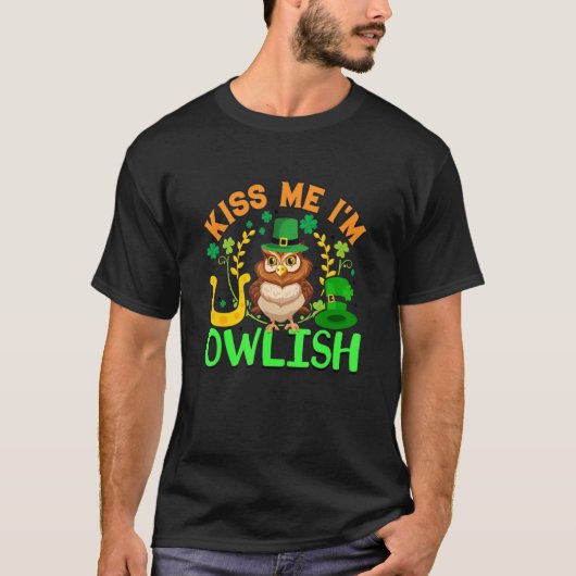 Kus me Ik ben Eigendom Owl Shamrock St Patrick's D T-shirt (Voorkant)