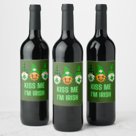 Kus Me Ik Ben Iers St. Patrick's Dag Gnome Klaver Wijn Etiket