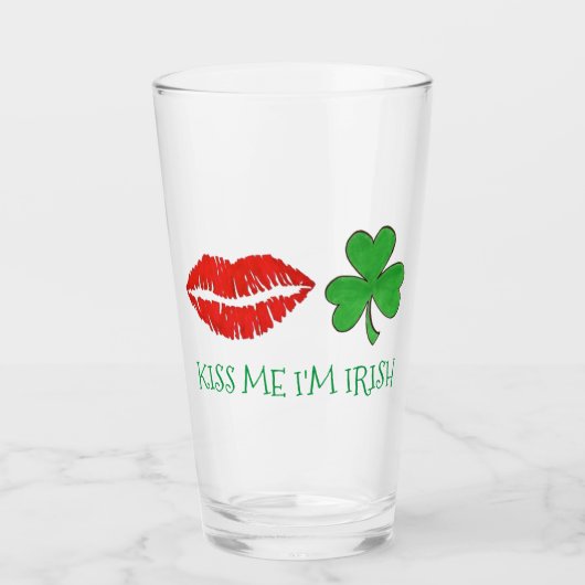 Kus me Ik ben Ierse Green Shamrock Red Lips Glas (Voorkant)