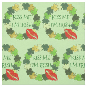 Kus me Ik ben Ierse Green Shamrock Wreath Red Lips Stof