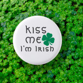 Kus me Ik ben Irish Green Lucky Clover Button
