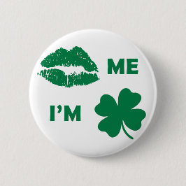 Kus me Ik ben Irish St Patrick's Day Shamrock Ronde Button 5,7 Cm