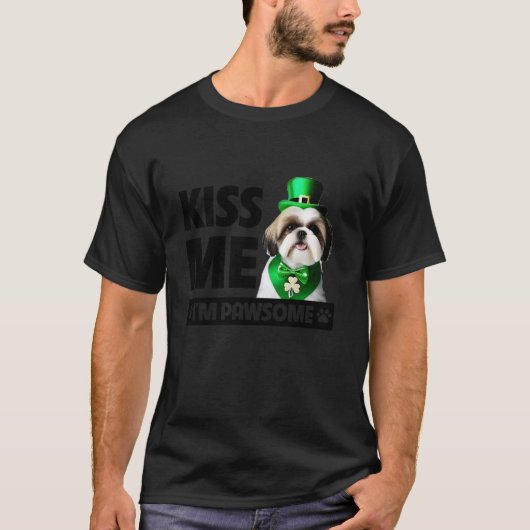 Kus me ik ben pawsome shih tzu st patricks dag gro t-shirt (Voorkant)