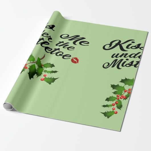 Kus me onder de maretak (groen) cadeaupapier (Uitgerold)
