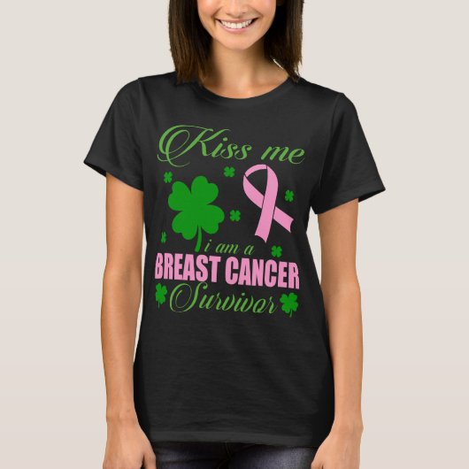 Kus Me Overlevende van Borstkanker St. Patrick Dag T-shirt (Voorkant)
