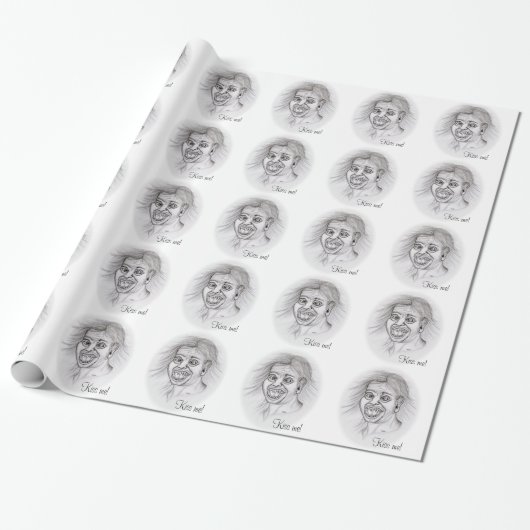 Kus me! Potlood dat zwart-wit Ontwerp trekt Cadeaupapier (Uitgerold)