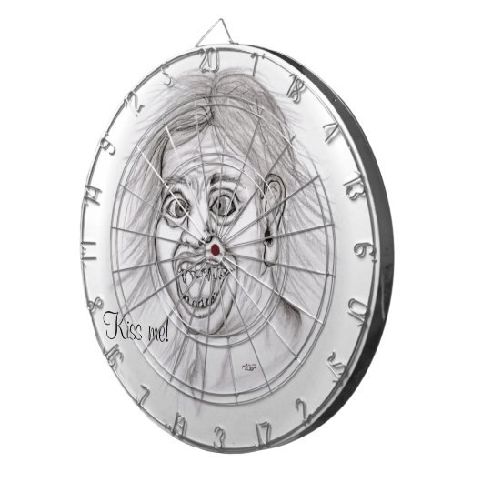 Kus me! Potlood dat zwart-wit Ontwerp trekt Dartbord (Voorkant Rechts)