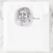 Kus me! Potlood dat zwart-wit Ontwerp trekt Ovale Sticker (Tas)