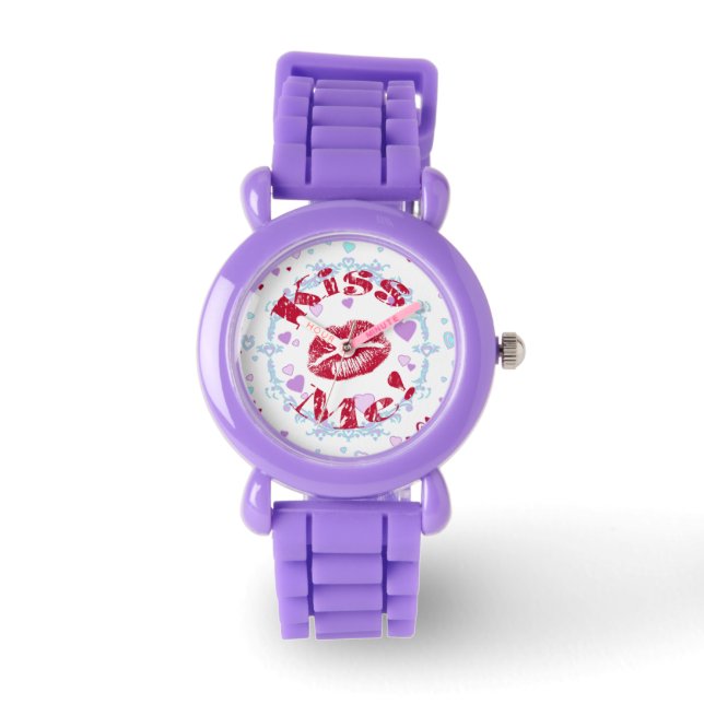 Kus me! Rode lippen met hart Horloge (Voorkant)