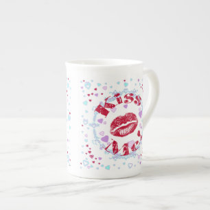 Kus me! Rode lippen met hart Porselein Kop