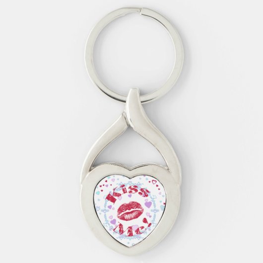Kus me! Rode lippen met hart Sleutelhanger (Voorkant)