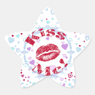 Kus me! Rode lippen met hart Ster Sticker