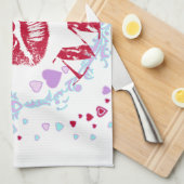 Kus Me! Rode Lippen Met Harten Theedoek (Quarter Fold)