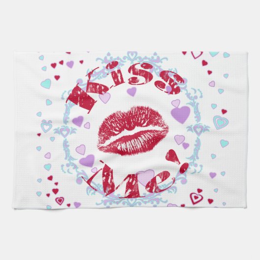 Kus Me! Rode Lippen Met Harten Theedoek (Horizontaal)