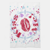 Kus Me! Rode Lippen Met Harten Theedoek (Verticaal)