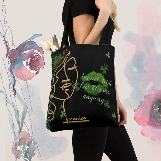 Kus me Shamrock zwart Tote Bag