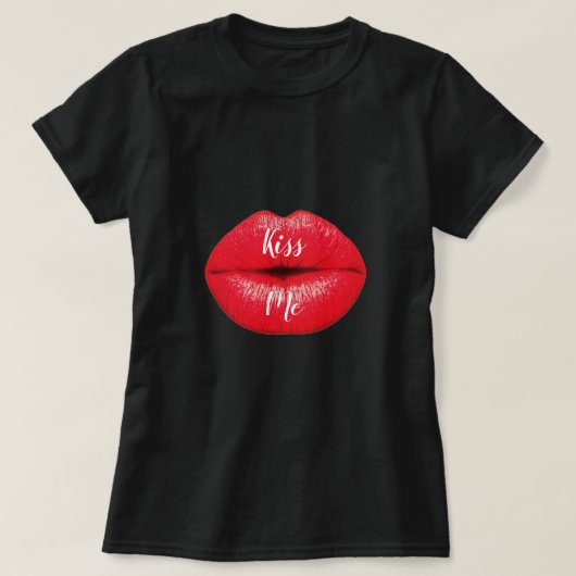 Kus me slogan Red Lips lippenstift pop kunst kus T-shirt (Design voorkant)