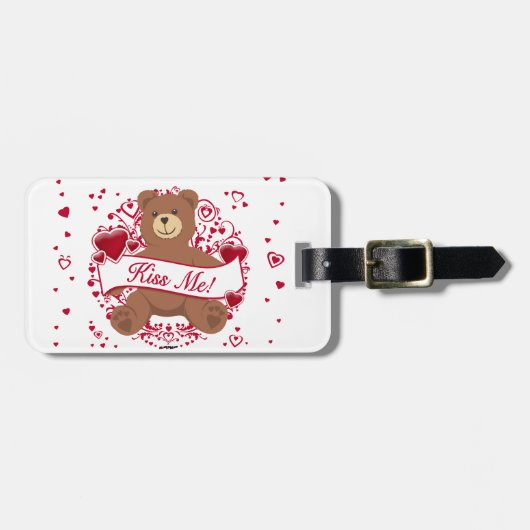 Kus Me! Valentijnsdag Teddybeer Bagagelabel (Voorkant horizontaal)