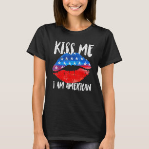 Kus Mee Ik Ben Amerikaanse Vlag Lippen 4e Juli T-shirt